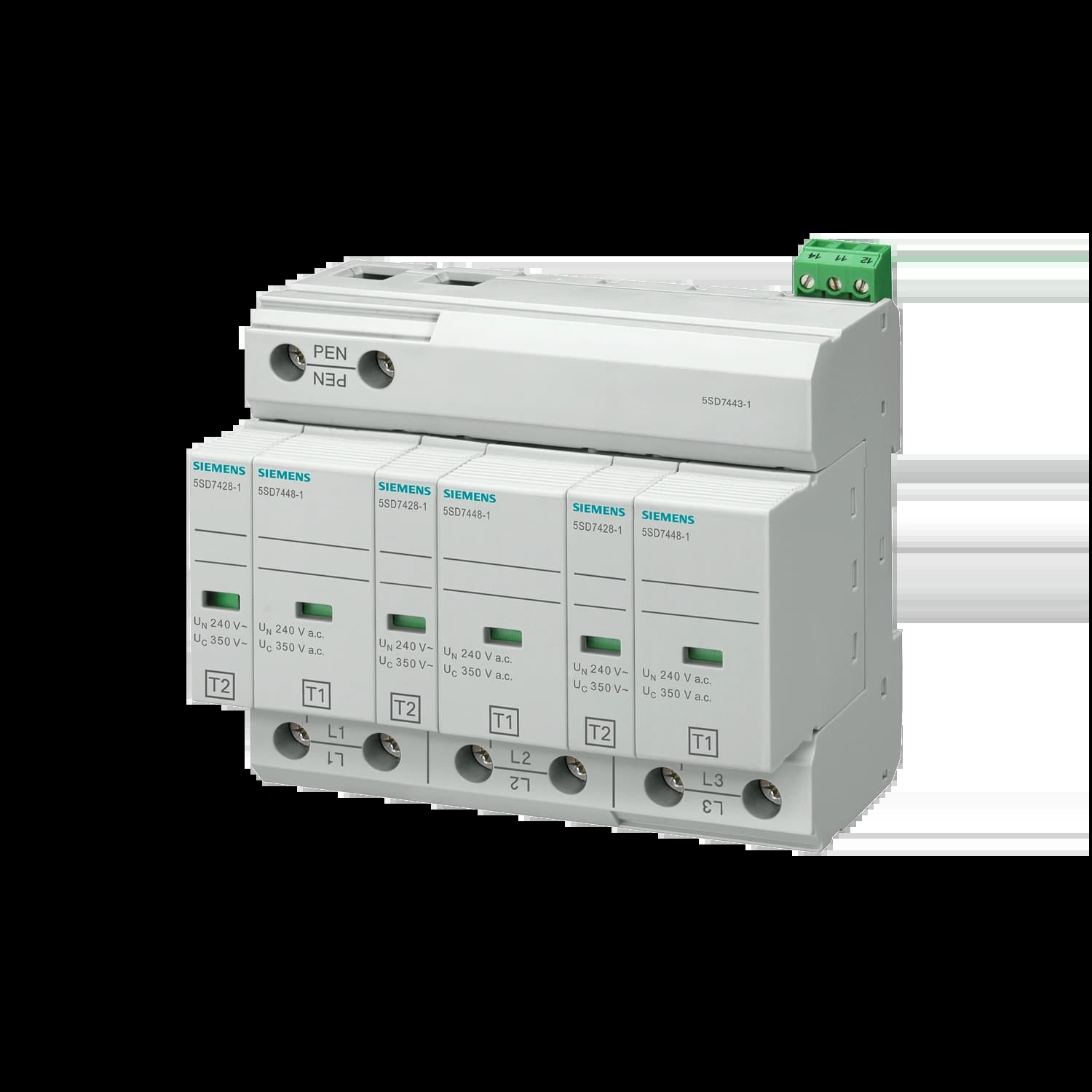 5SD7443-1_УЗИП, 6MW, тип 1+2, 3-Р, для систем TN-С, с дист. сигнализацией