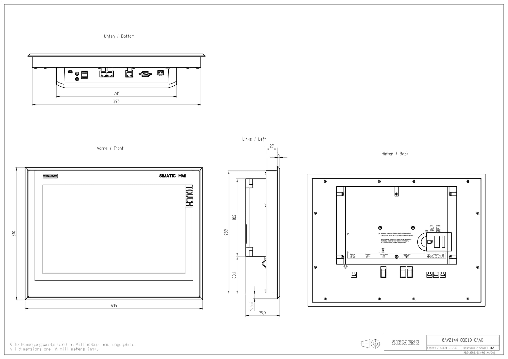 6AV2144-8QC10-0AA2_Панель оператора TP1500 Comfort INOX_1