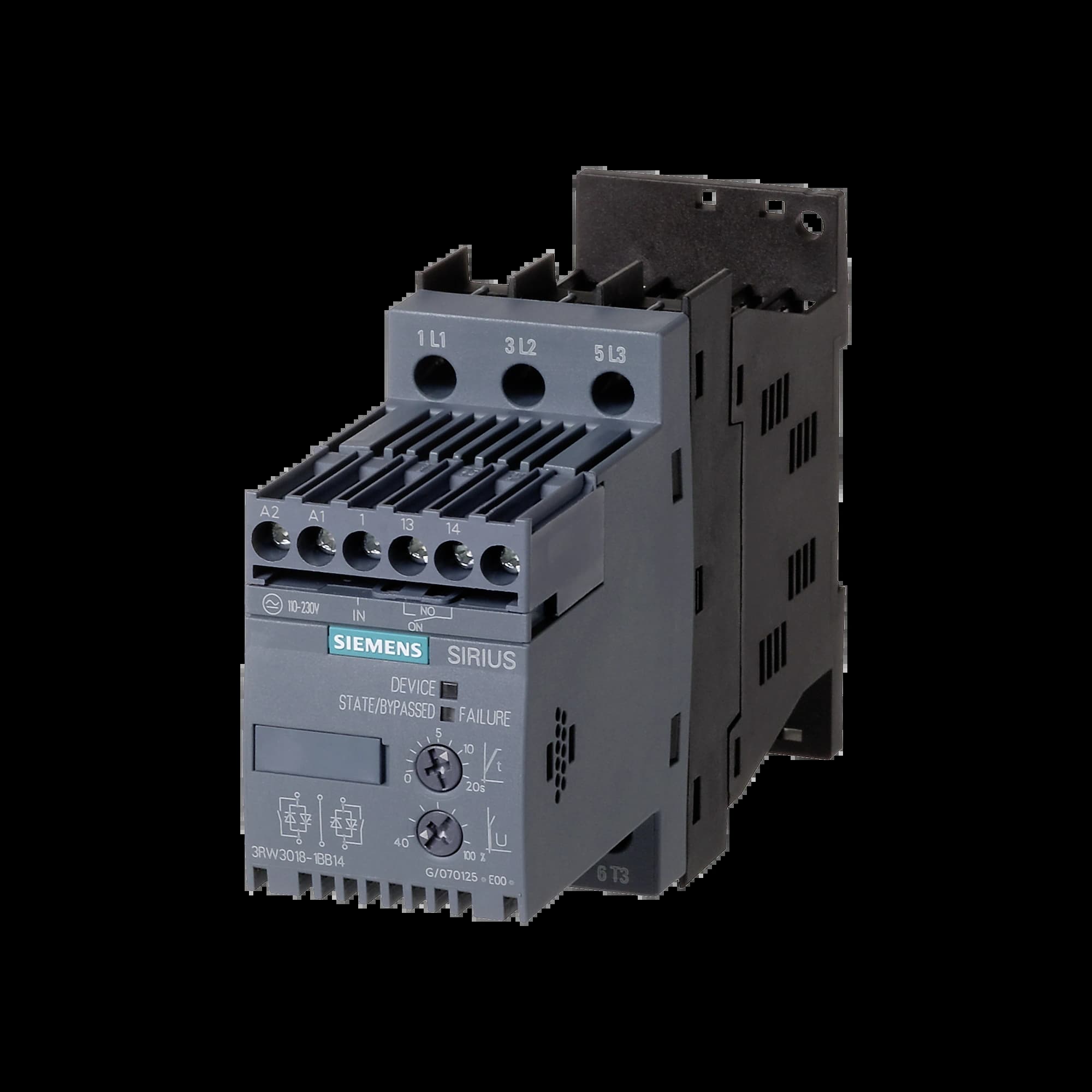 3RW3018-1BB14_Устройство плавного пуска SIRIUS 7.5кВт 17.6А 380В габарит S00 базовый функционал_1