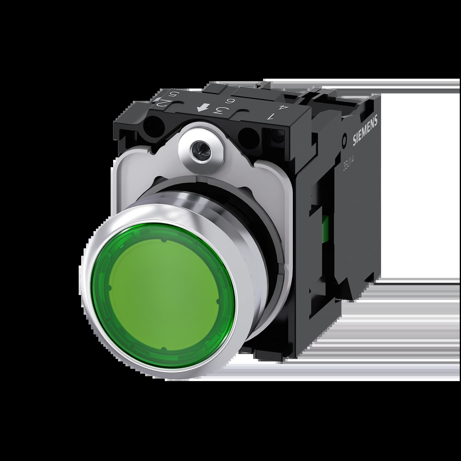 3SU1152-0AB40-1BA0_Кнопка с подсветкой 24В AC/DC, зеленая, без фиксации, 1НО