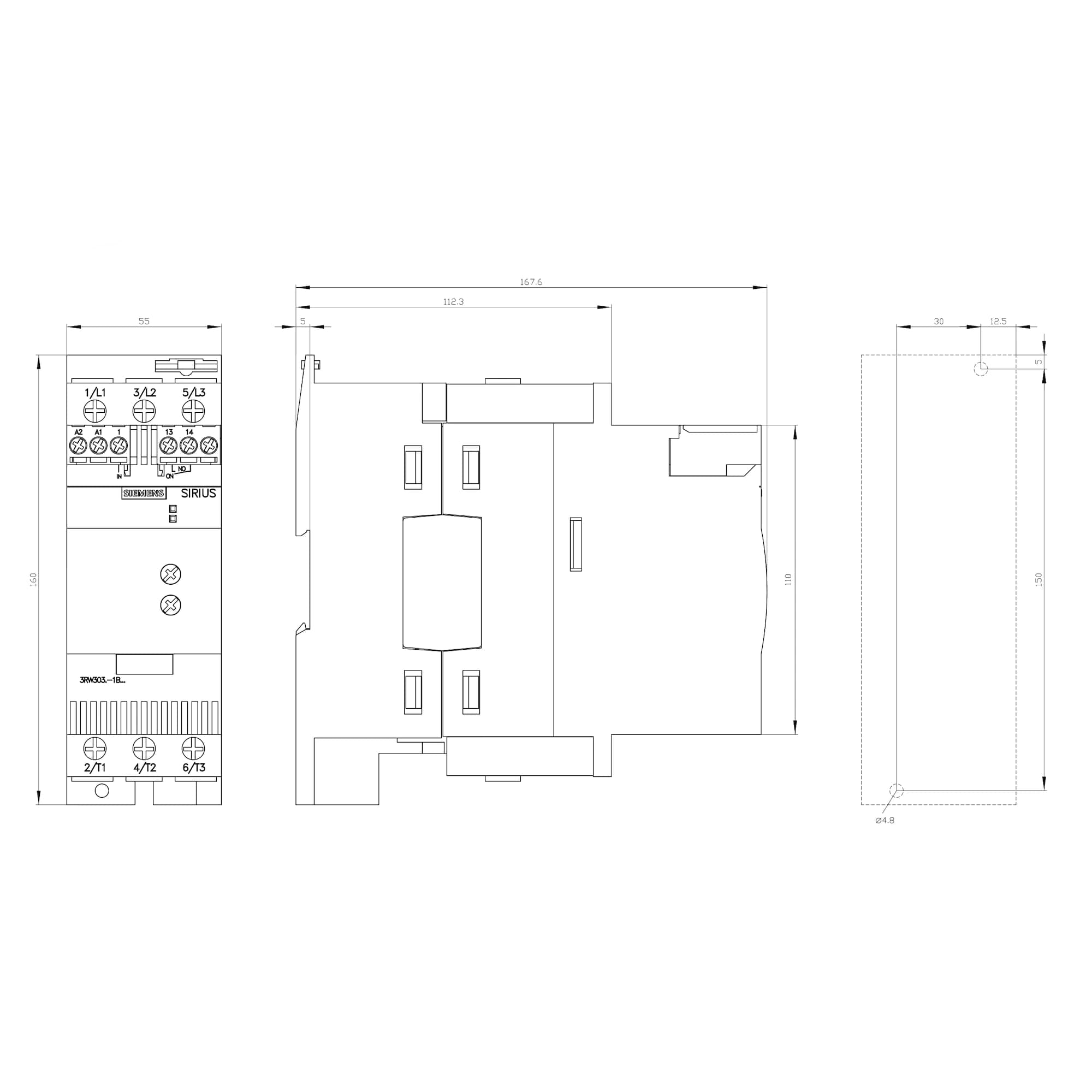 3RW3036-1BB14_Устройство плавного пуска SIRIUS 22кВт 45А 380В габарит S2 базовый функционал_2