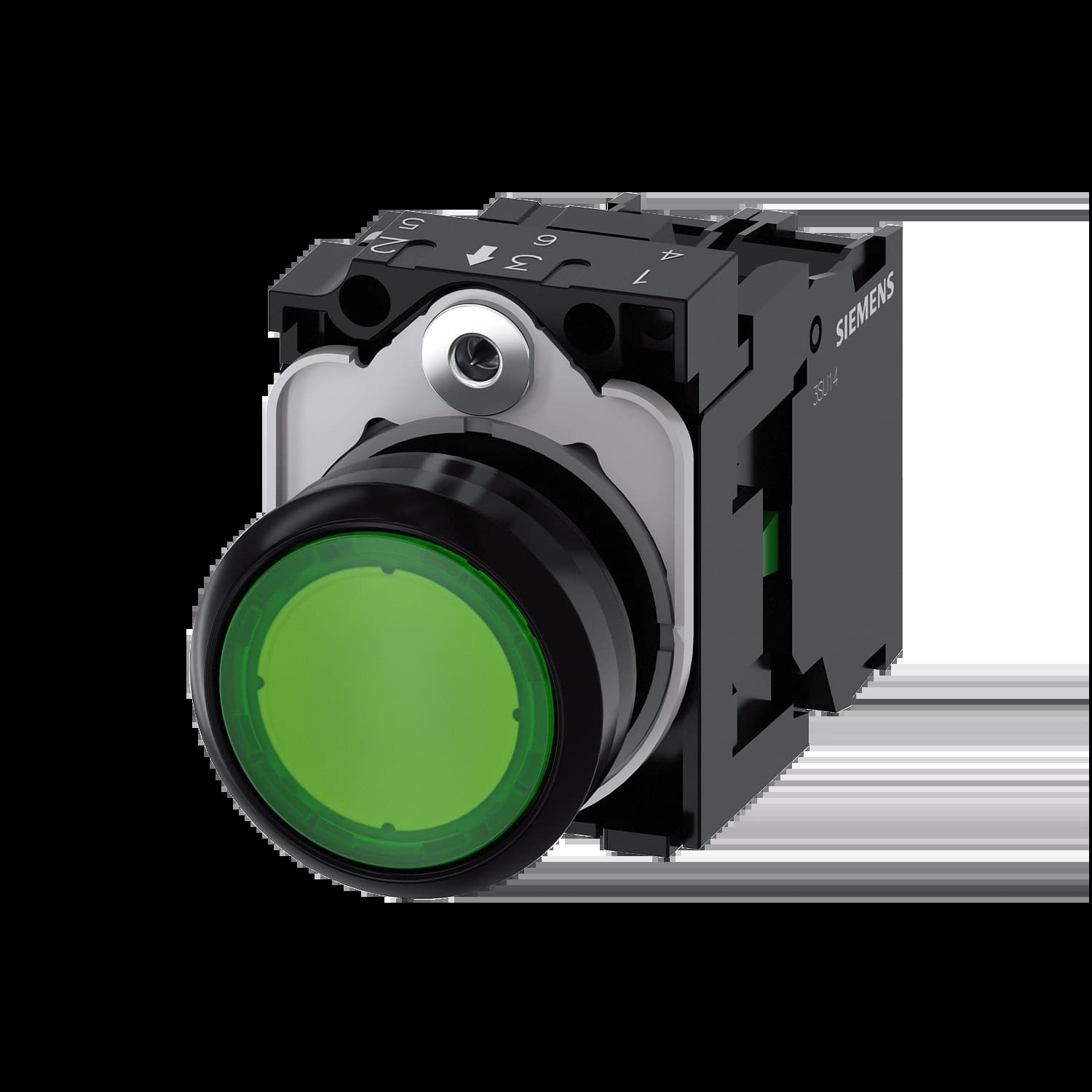 3SU1102-0AB40-1BA0_Кнопка с подсветкой 24В AC/DC, зеленая, без фиксации, 1НО